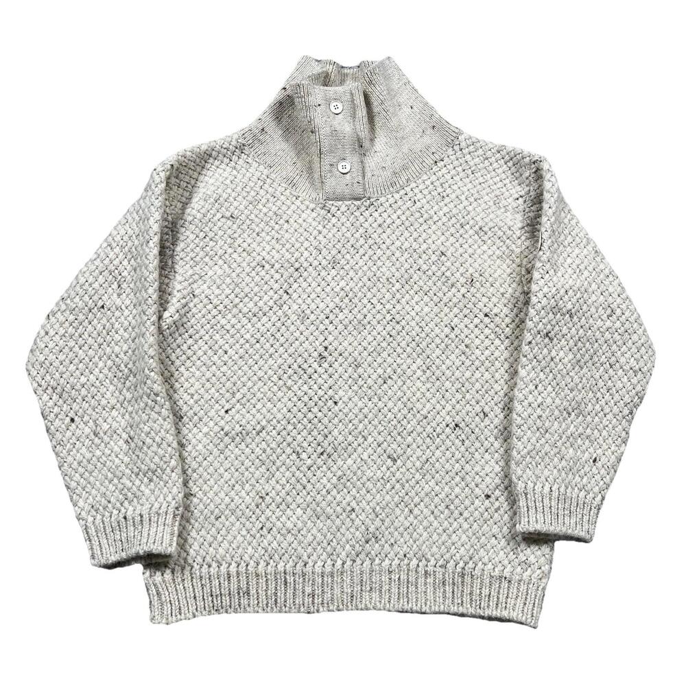 TRUSSARDI Mens Button Neck Jumper Sweater Beige Virgin Wool Medium Fisherman